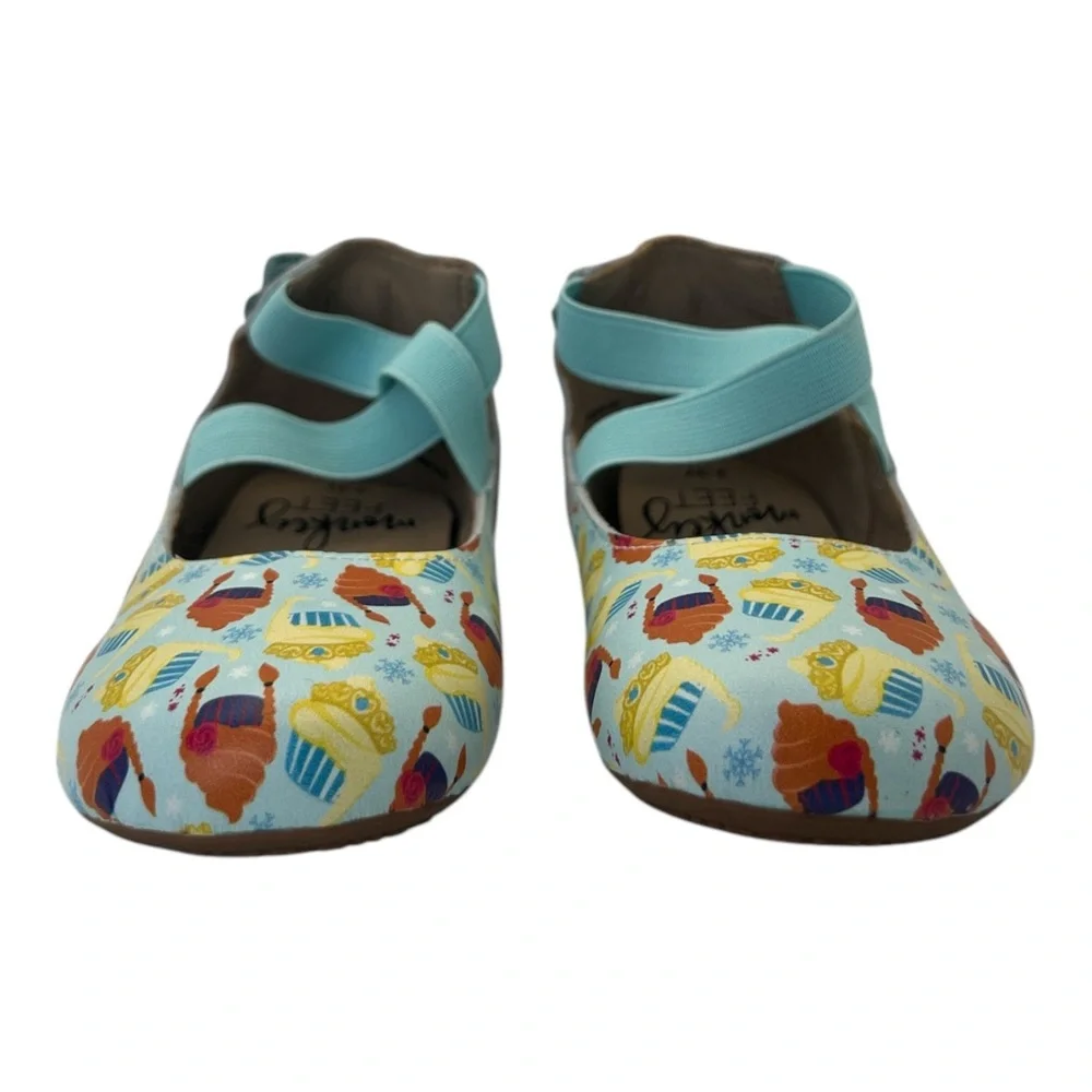 Monkey Feet Girl Toddler Cupcake‎ MaryJanes Bow Colorful Patterned Shoes Sz 2-3Y